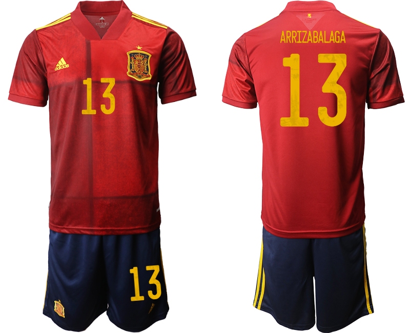 Men 2021 European Cup Spain home red 13 Soccer Jersey